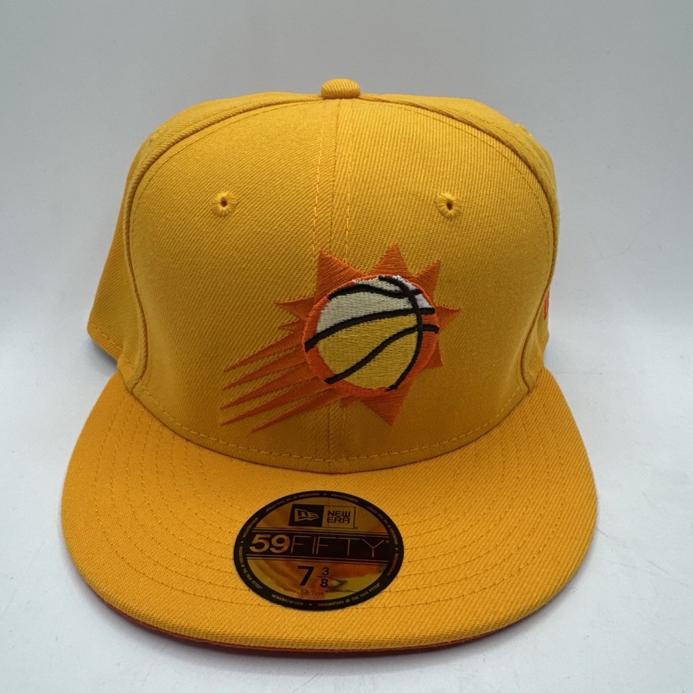 New Era 59Fifty Fitted 7 3/8 Phoenix Suns NBA Bright Yellow Cap Hat Rare